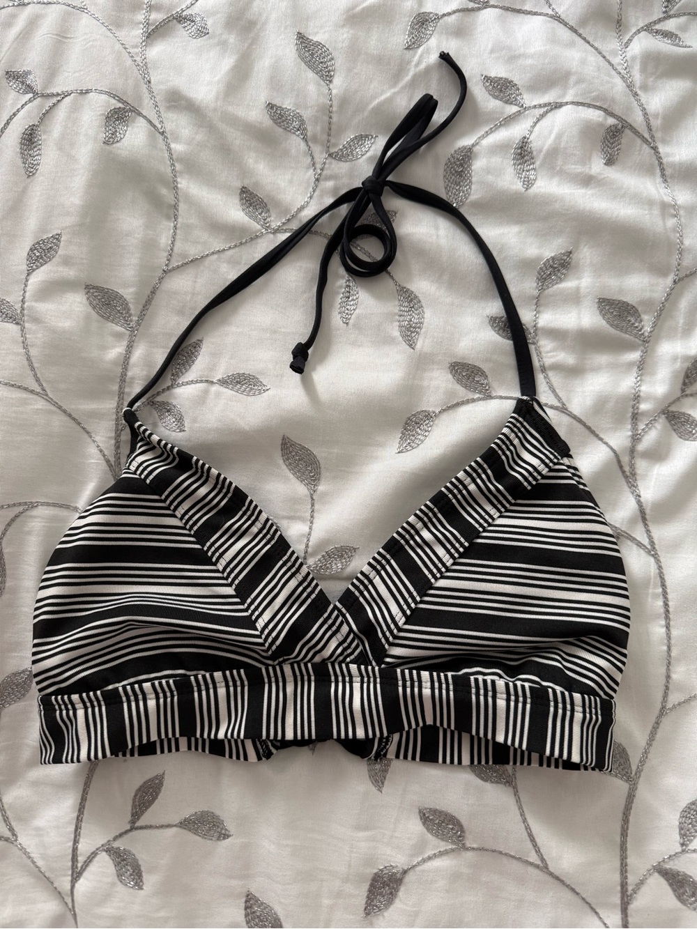 a.n.a Black & White Striped Halter Swim Top